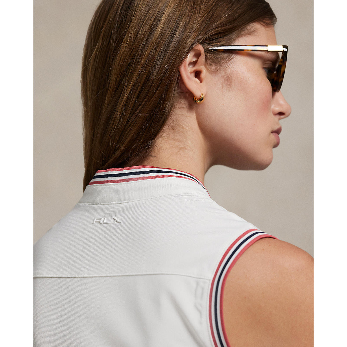 Rlx Ralph Lauren Tour Pique ärmellose Standkragen Polo - Weiß/Himmel rot