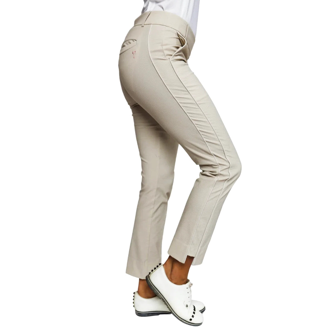 Golftini Damen Stretch -Knöchel -Golfhose - Khaki Houndstooth