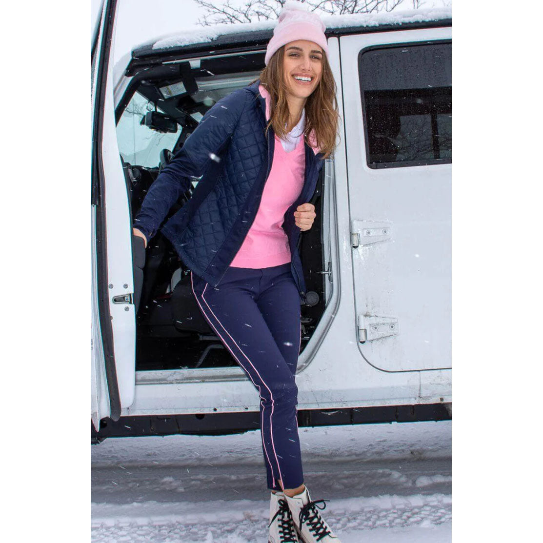 Golftini Damen -Kapuze -Windbrecherjacke für Kapuze - Marine/hellrosa
