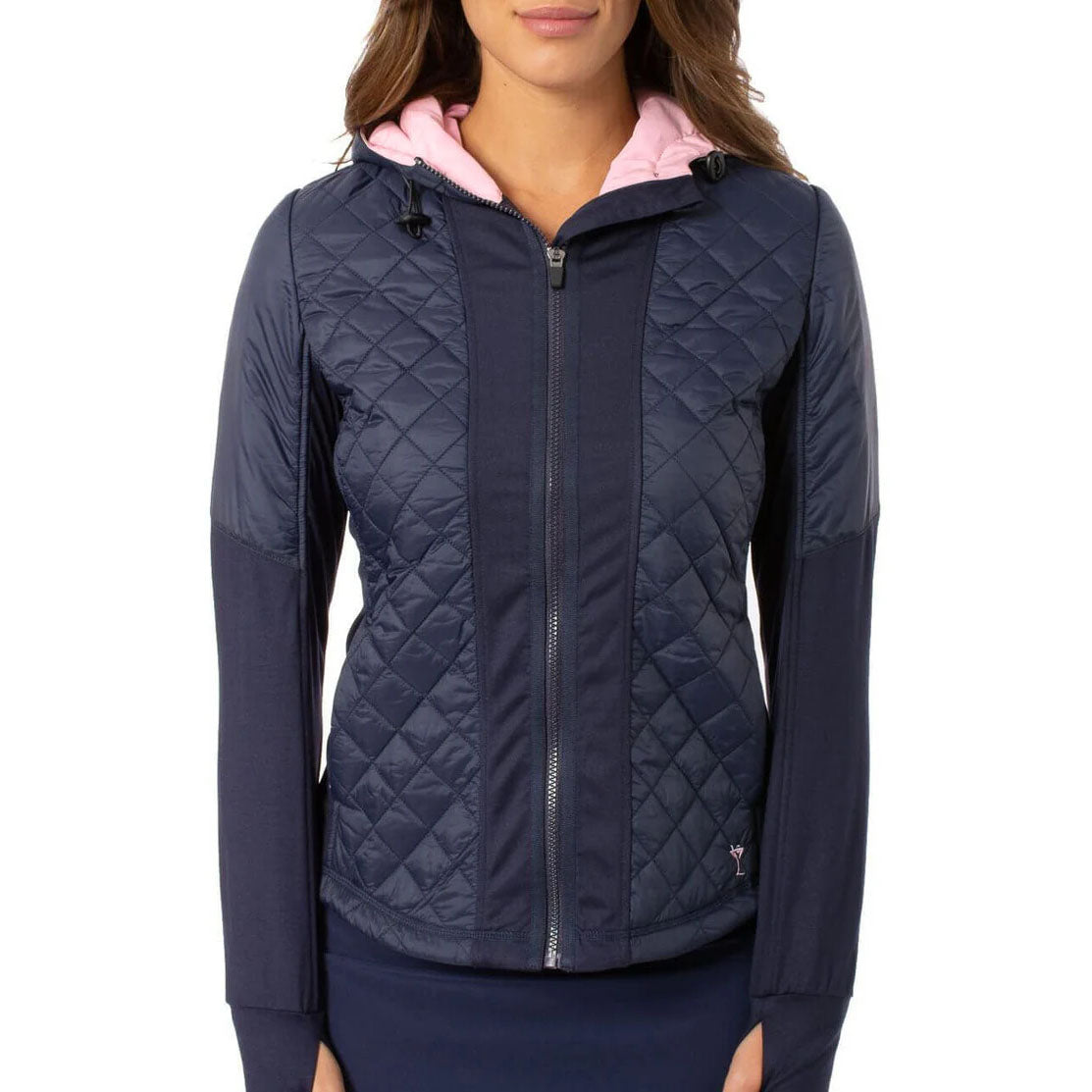 Golftini Damen -Kapuze -Windbrecherjacke für Kapuze - Marine/hellrosa