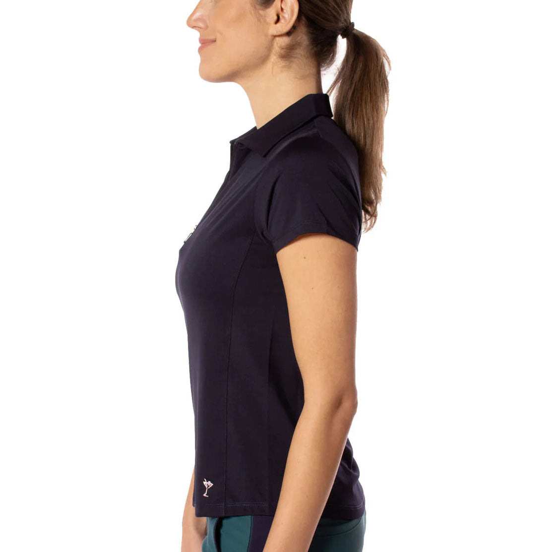 Golftini Damen Kurzärmel Zip Golf Shirt - Marine
