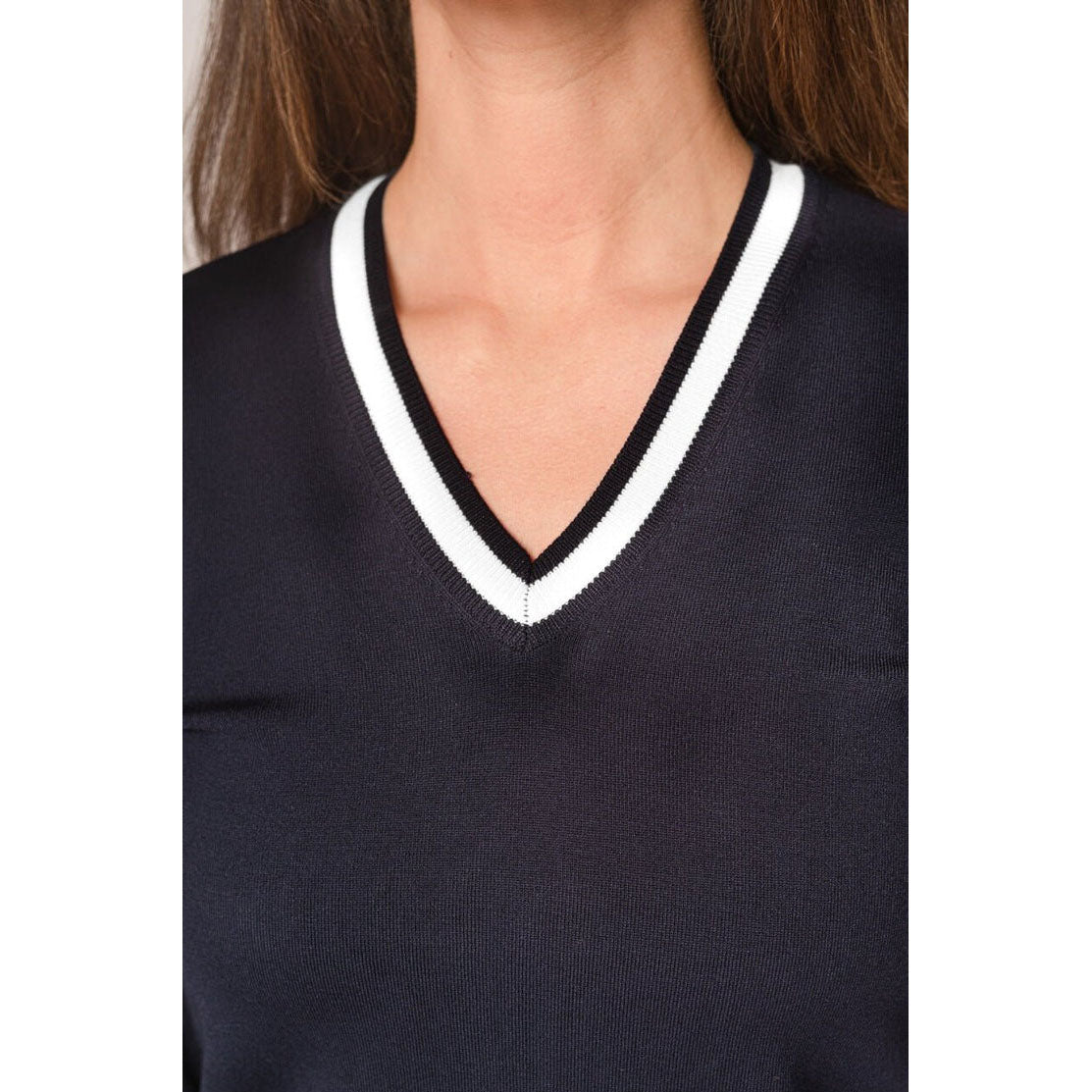 Golftini Damen Fashion V -Neck -Pullover - Marine/Weiß