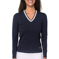 Golftini Damen Fashion V -Neck -Pullover - Marine/Weiß