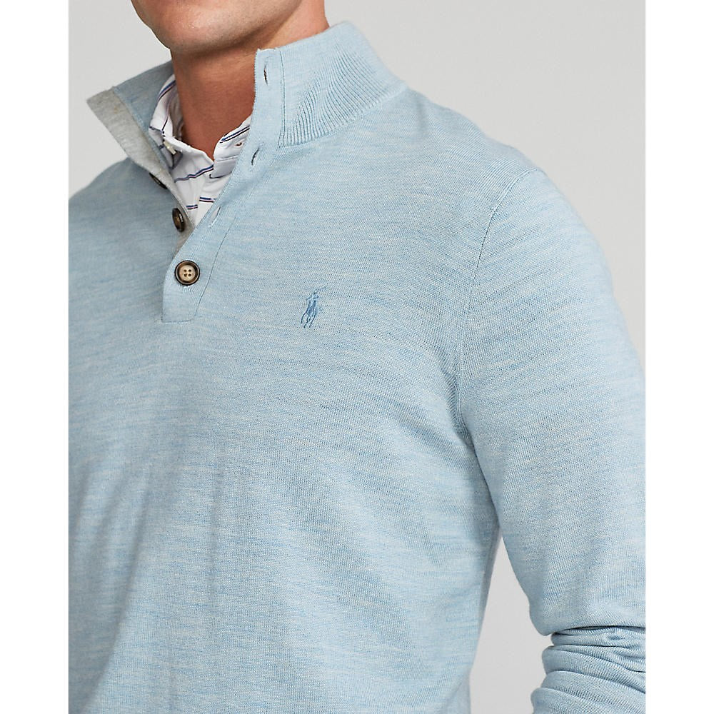 Polo Golf Ralph Lauren Mock Hals Waschbarer Merino Pullover - Chambray Heather