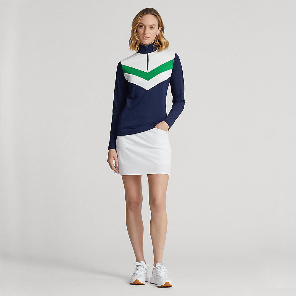 Rlx Ralph Lauren Frauen Power Stretch 1/4 Zip Pull Over - Französische Marine/Kreuzfahrt Green Multi