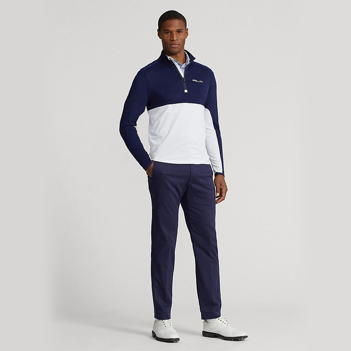 Rlx Ralph Lauren Peached Air Flow Trikot 1/4 Zip Midlayer - Pure White/ French Marine