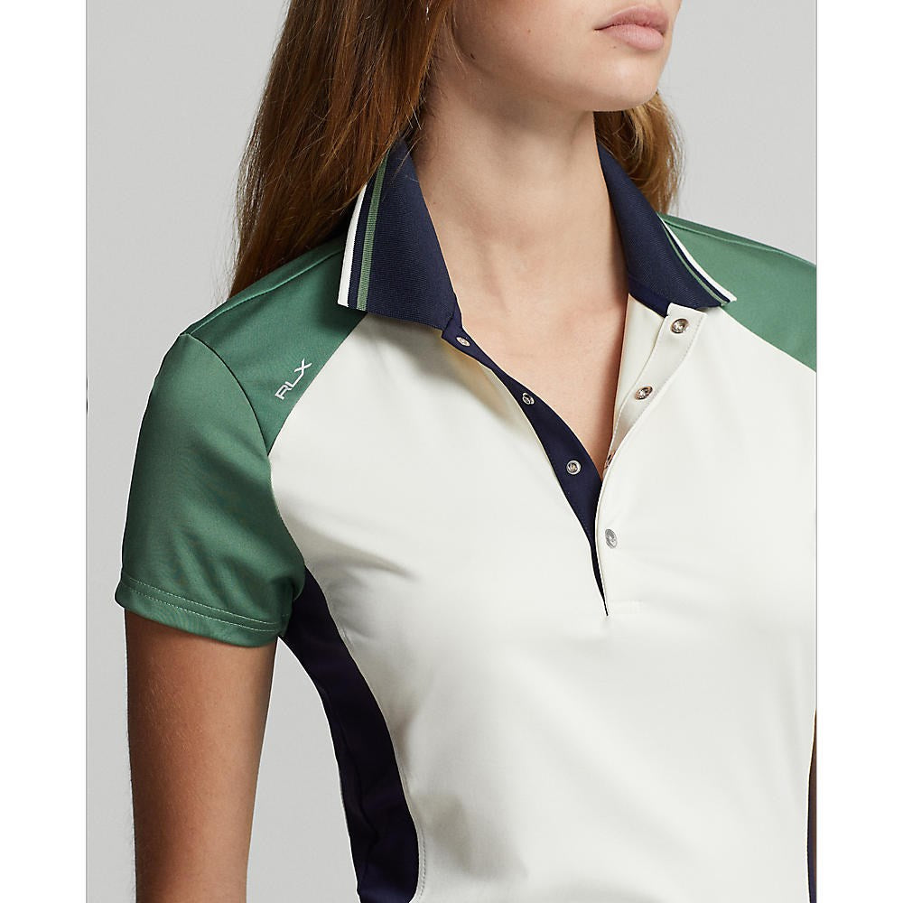 Rlx Ralph Lauren Frauen Farbe Blockiertes Stretch Polo Golfkleid - schicke Creme/Müdigkeit Multi