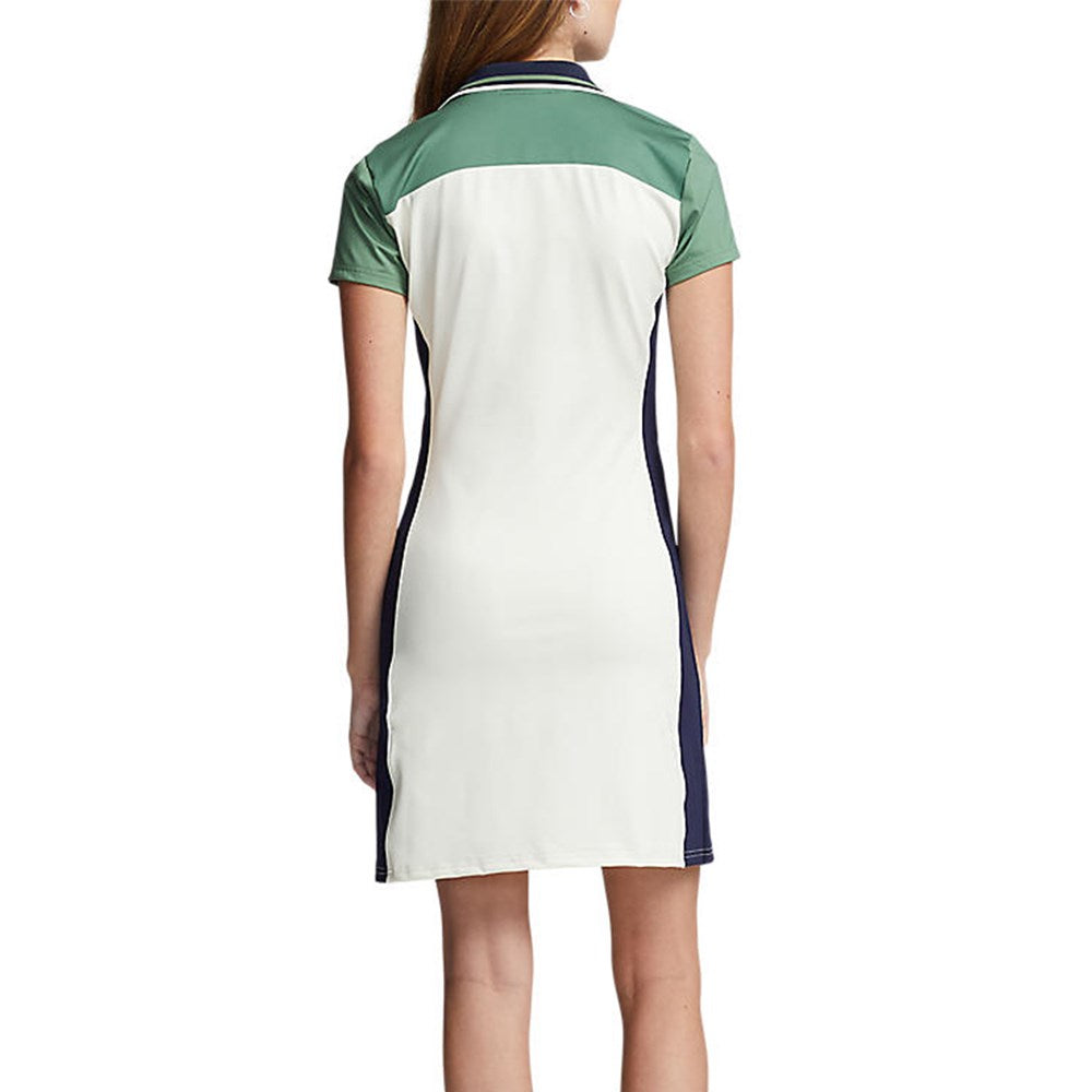 Rlx Ralph Lauren Frauen Farbe Blockiertes Stretch Polo Golfkleid - schicke Creme/Müdigkeit Multi