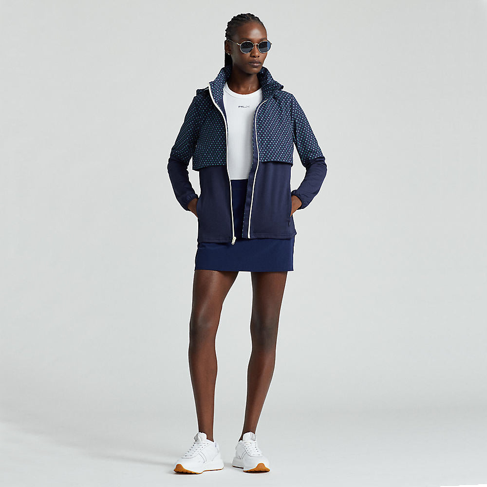 RLX Ralph Lauren Frauenhybrid -Overlay -Hood -Jacke - französische Marine/Diamantdruck