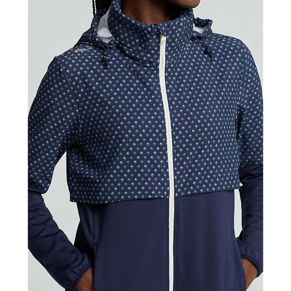 RLX Ralph Lauren Frauenhybrid -Overlay -Hood -Jacke - französische Marine/Diamantdruck