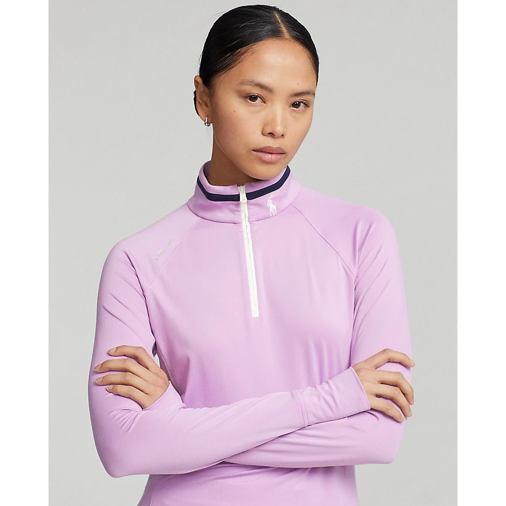 RLX Ralph Lauren Women's Jersey Quarter Zip Golf Pullover - Light Mauve/French Navy