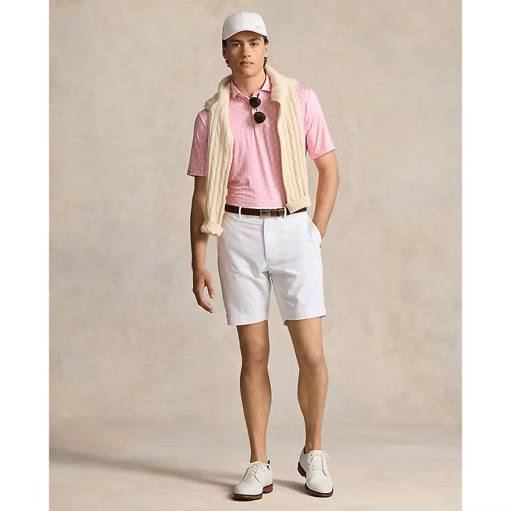 RLX Ralph Lauren bedrucktes leichter Luftstrom -Performance -Golfhemd - Flamingo Pink Clubs