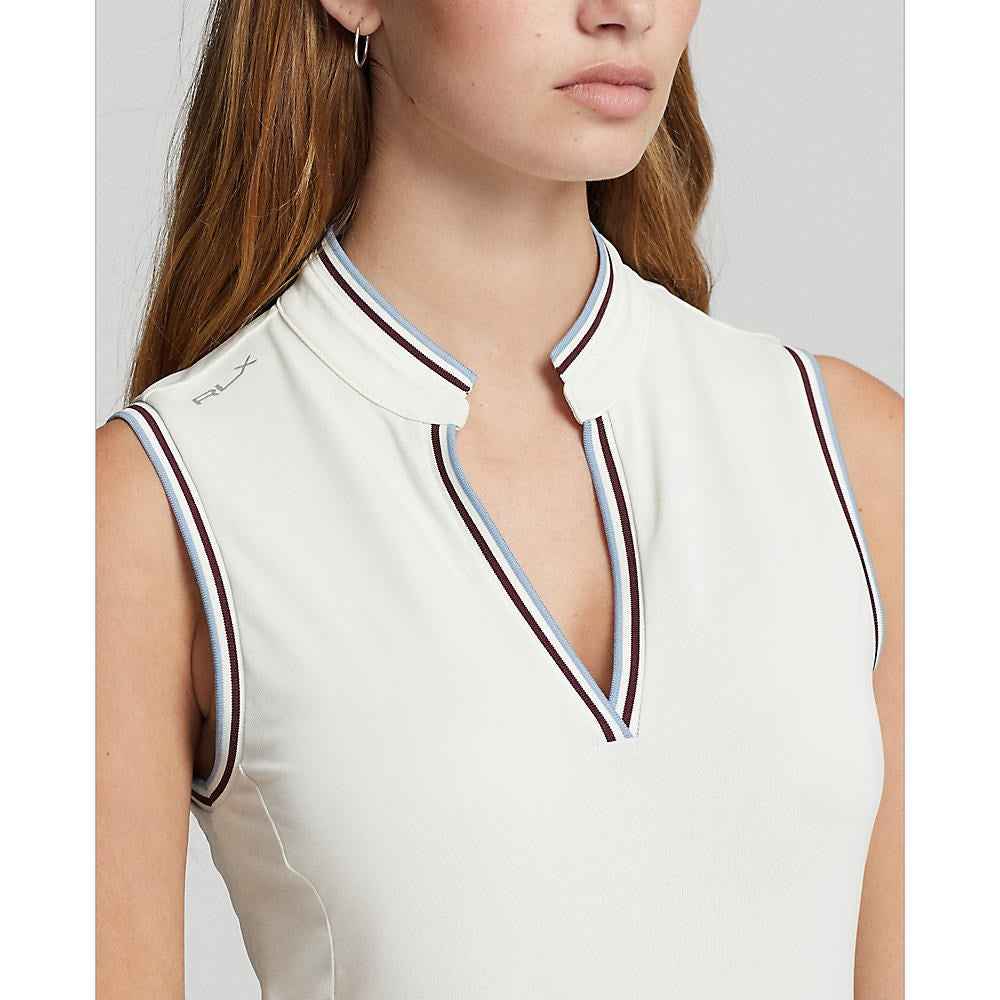 Rlx Ralph Lauren Frauen ärmellose Tech Pique Golf -Hemd - schicke Creme/Schiff Blau