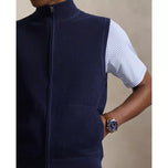 RLX Ralph Lauren gestrickte 2/48-Baumwoll-Coolmax-Golfweste mit durchgehendem Reißverschluss – raffiniertes Marineblau