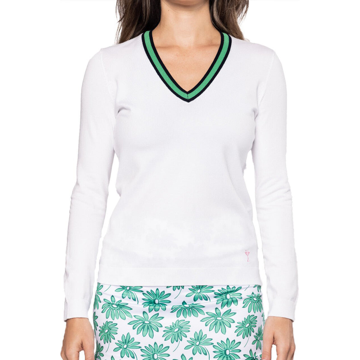 Golftini Damen Fashion V -Neck -Pullover - Weiß/Kelly Green