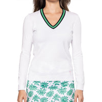 Golftini Damen Fashion V -Neck -Pullover - Weiß/Kelly Green