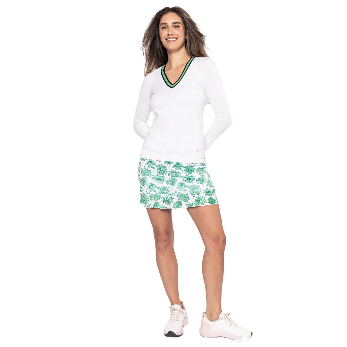 Golftini Damen Fashion V -Neck -Pullover - Weiß/Kelly Green