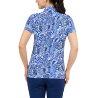 Ibkul Damen Krista Print Kurzärmel Zip Mock Hals - Pflaumen/ Lavendel
