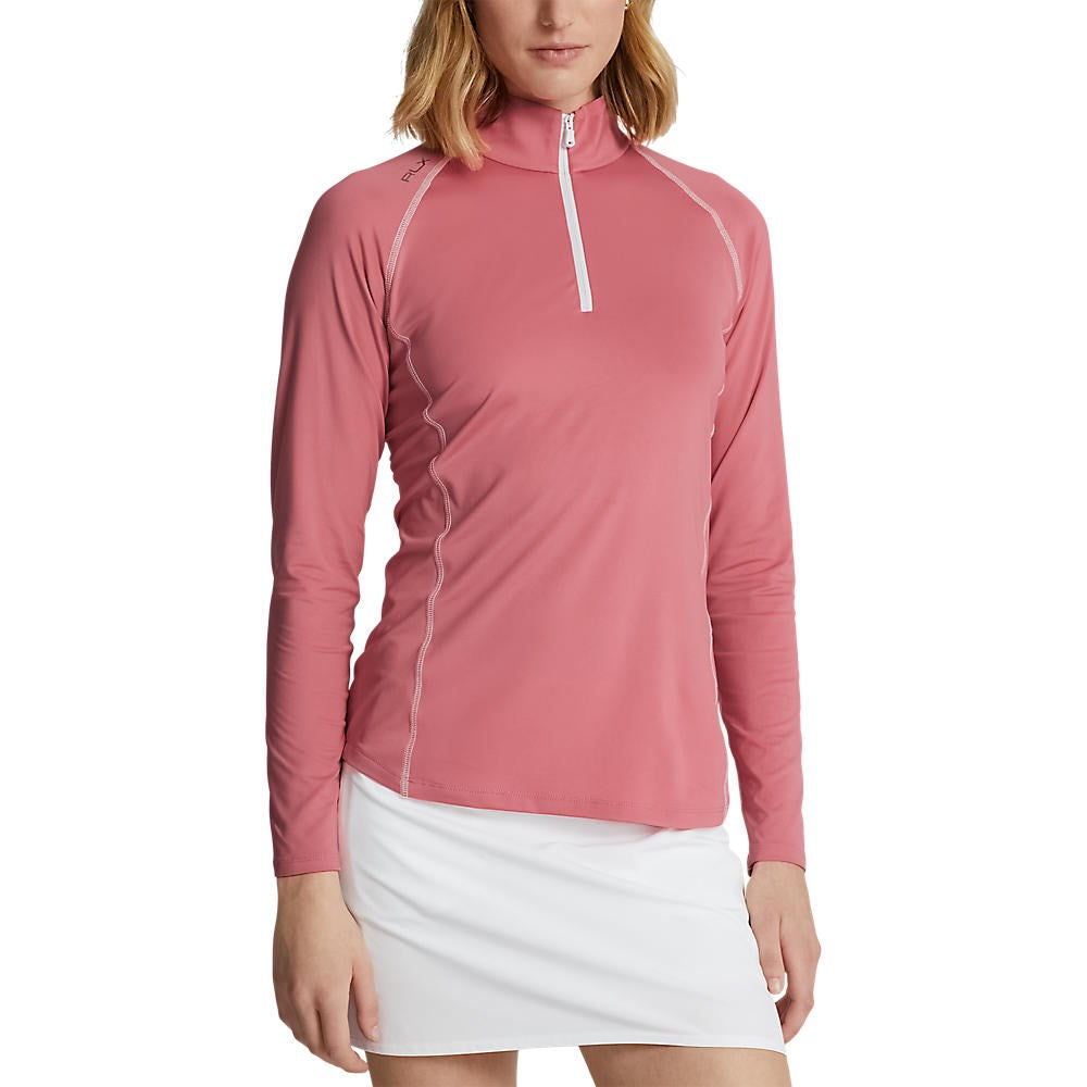 Rlx Ralph Lauren Frauen UV -Jersey 1/4 Reißverschlusspullover - Wüstenrose/reines Weiß