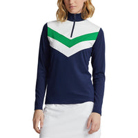Rlx Ralph Lauren Frauen Power Stretch 1/4 Zip Pull Over - Französische Marine/Kreuzfahrt Green Multi