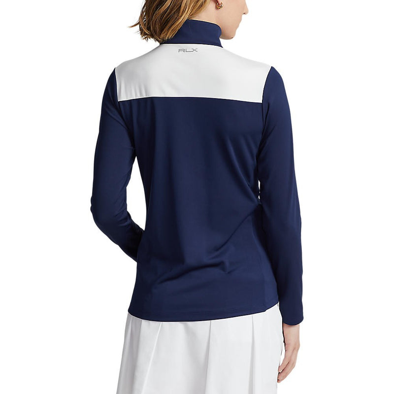 Rlx Ralph Lauren Frauen Power Stretch 1/4 Zip Pull Over - Französische Marine/Kreuzfahrt Green Multi
