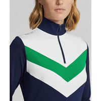 Rlx Ralph Lauren Frauen Power Stretch 1/4 Zip Pull Over - Französische Marine/Kreuzfahrt Green Multi