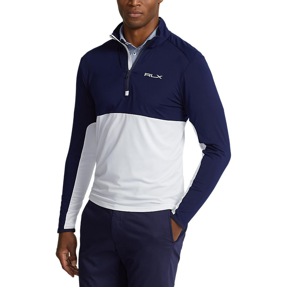 Rlx Ralph Lauren Peached Air Flow Trikot 1/4 Zip Midlayer - Pure White/ French Marine