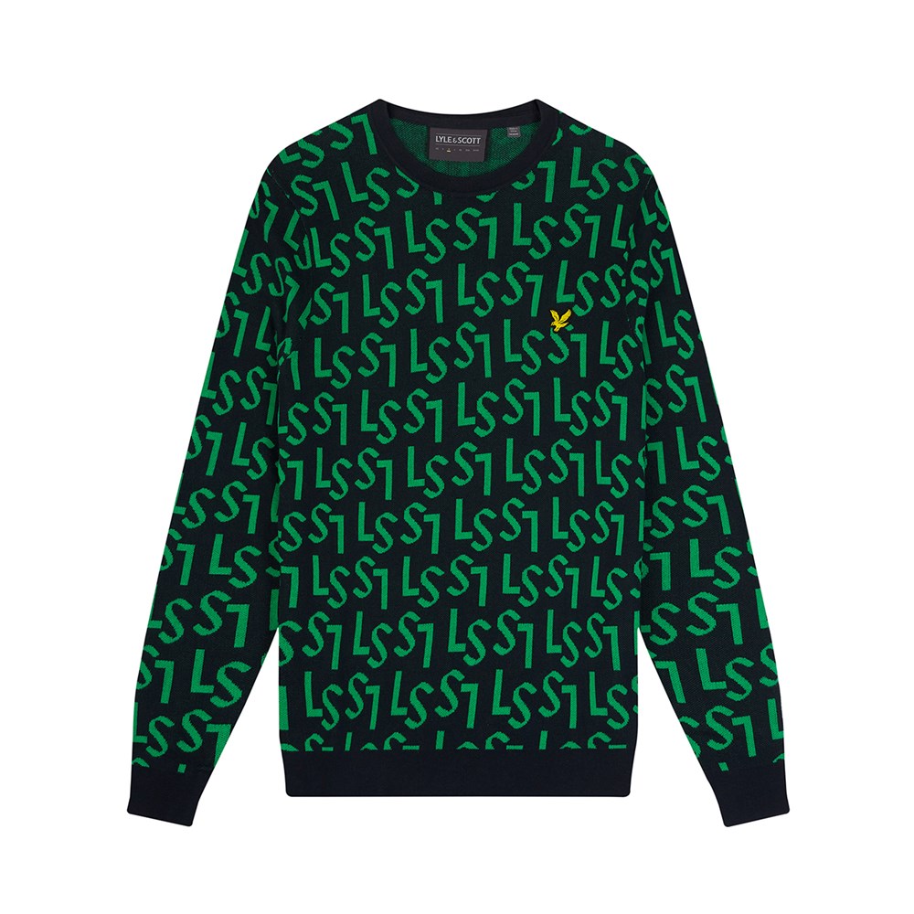 Lyle & Scott Monogram gestrickt Golf Crew Hals - Dunkle Marine
