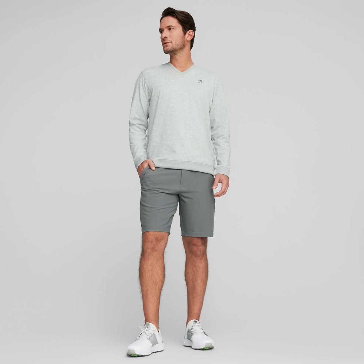 Puma AP CloudSpun V -Ausschnitt Golfpullover - High Rise Heather