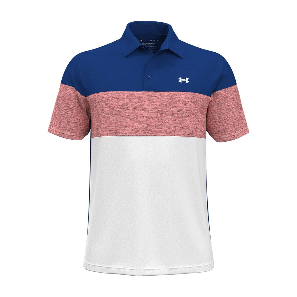 Under Armour Playoff blockiertes Golf Polo -Hemd - Royal/Pink Sands