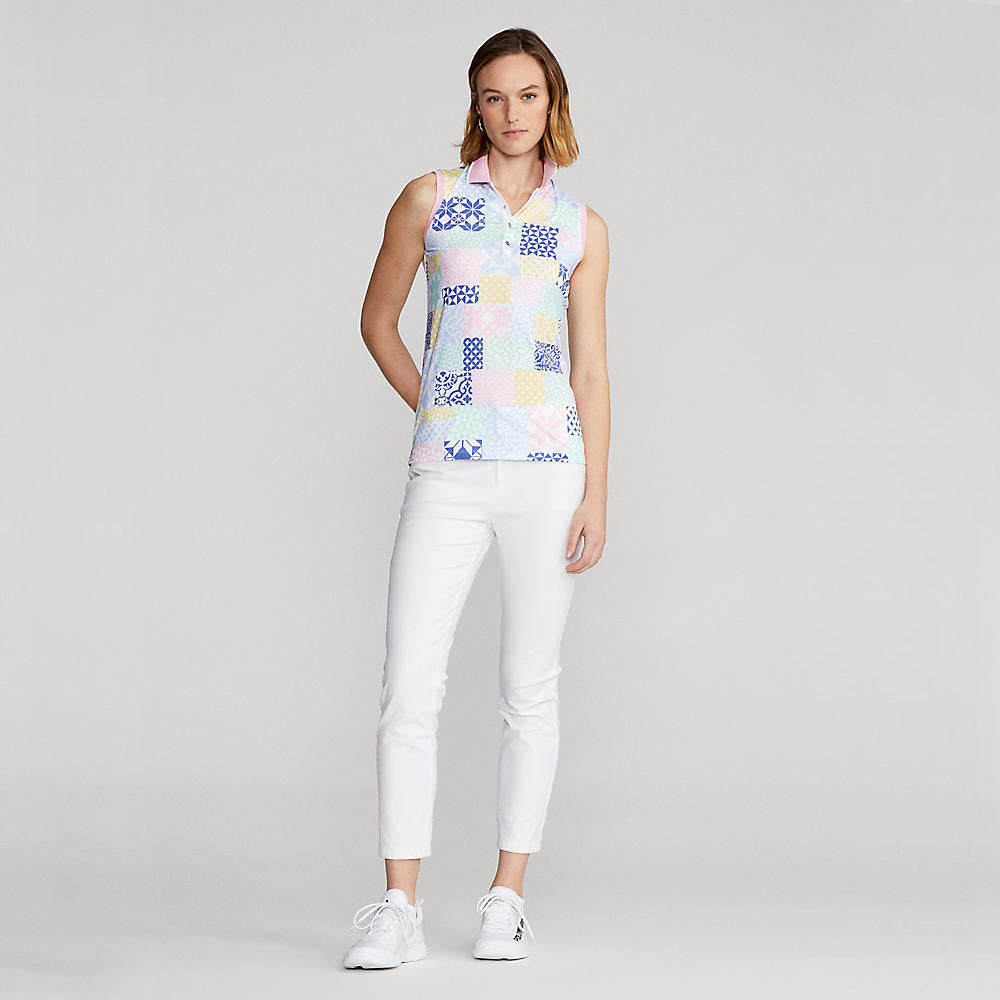 RLX Ralph Lauren Women's Printed Airflow Performance Sleeveless Golf Polo Shirt - Stamped Geo Patchwork