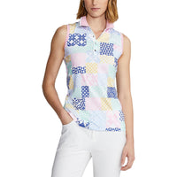 RLX Ralph Lauren Women's Printed Airflow Performance Sleeveless Golf Polo Shirt - Stamped Geo Patchwork