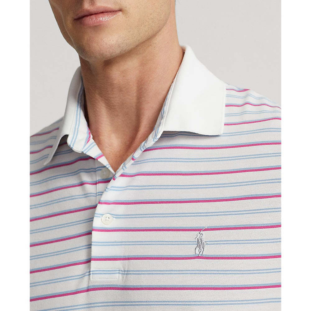 Rlx Ralph Lauren Tour Pique Stripe Polo -Hemd - rein weißes Multi -Pink